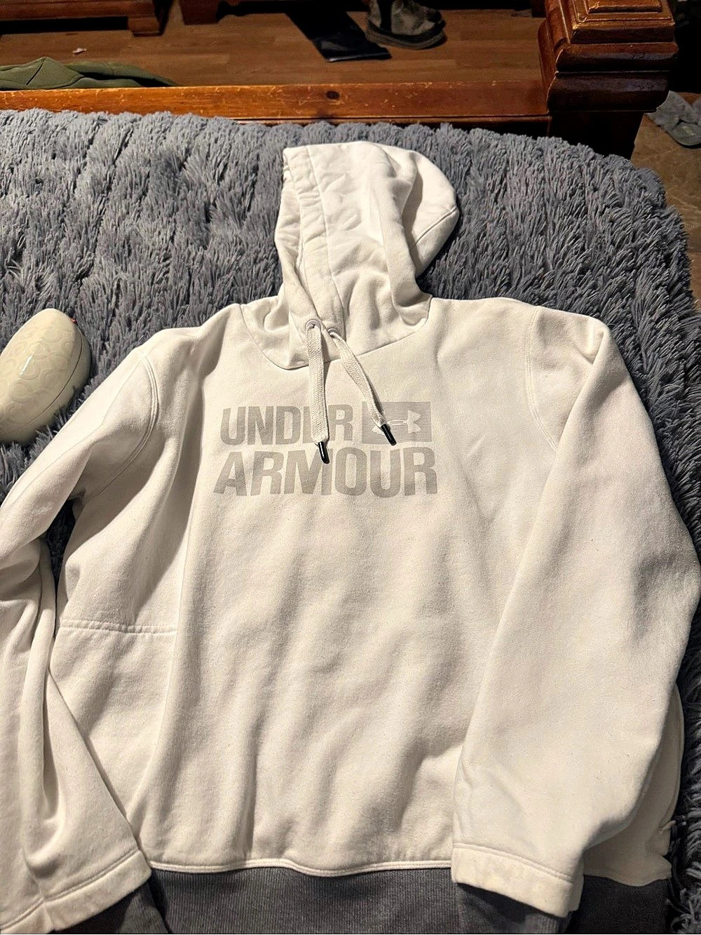 Under Armour womens UA Rival Fleece Logo Hoodie White Large vintage
